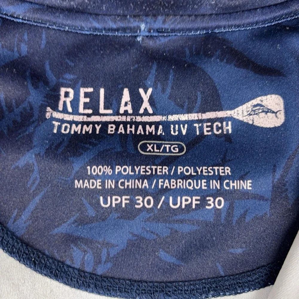 Tommy Bahama UV Tech Pullover Mens XL Blue 1/4 Zip Long Sleeve Palm Sun Top